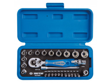 Набор торцевых головок с принадлежностями 1/4, двенадц-е, 4-14 мм, 27 пр. KING TONY 2027MRE